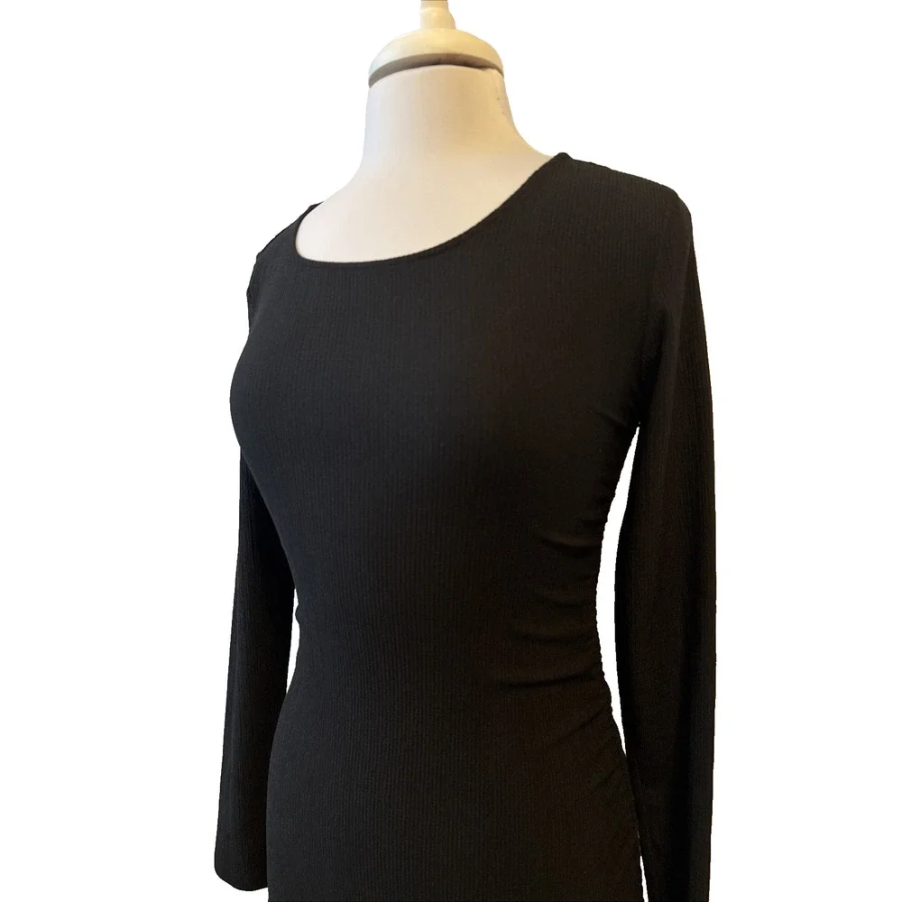 Topshop Womens 6 Sexy Ribbed Crinkle Bodycon Cinched Side Long‎ Sleeve Dress